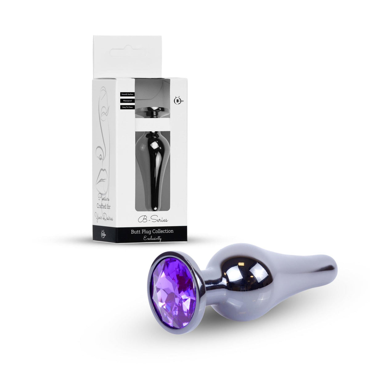 B Series HeavyFun Plug-Jewellery Dark Silver Butt Plug · anální kolík z oceli, fialový kámen