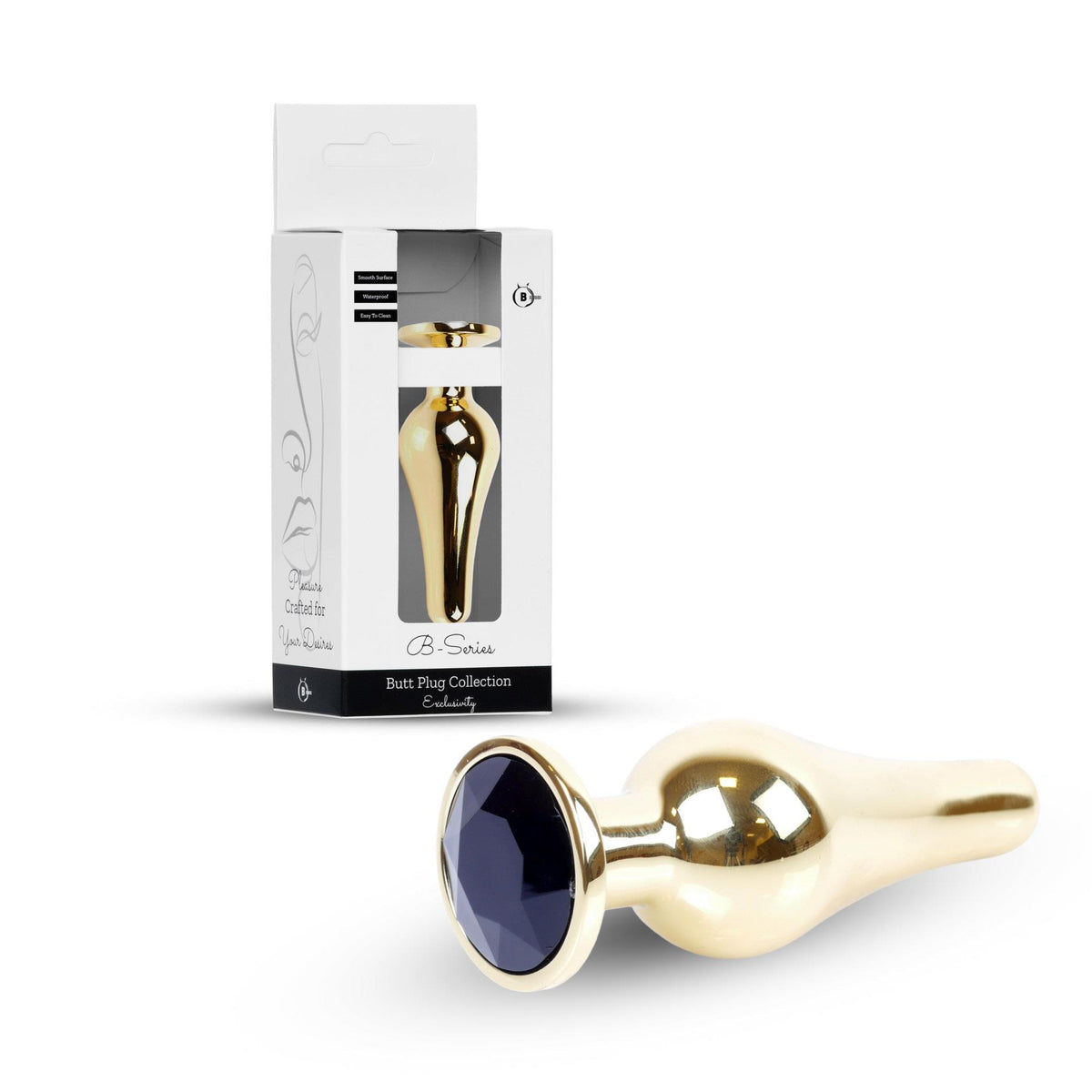B-Series HeavyFun Jewellery Butt Plug · anální kolík se šperkem, zlatý s černým kamenem