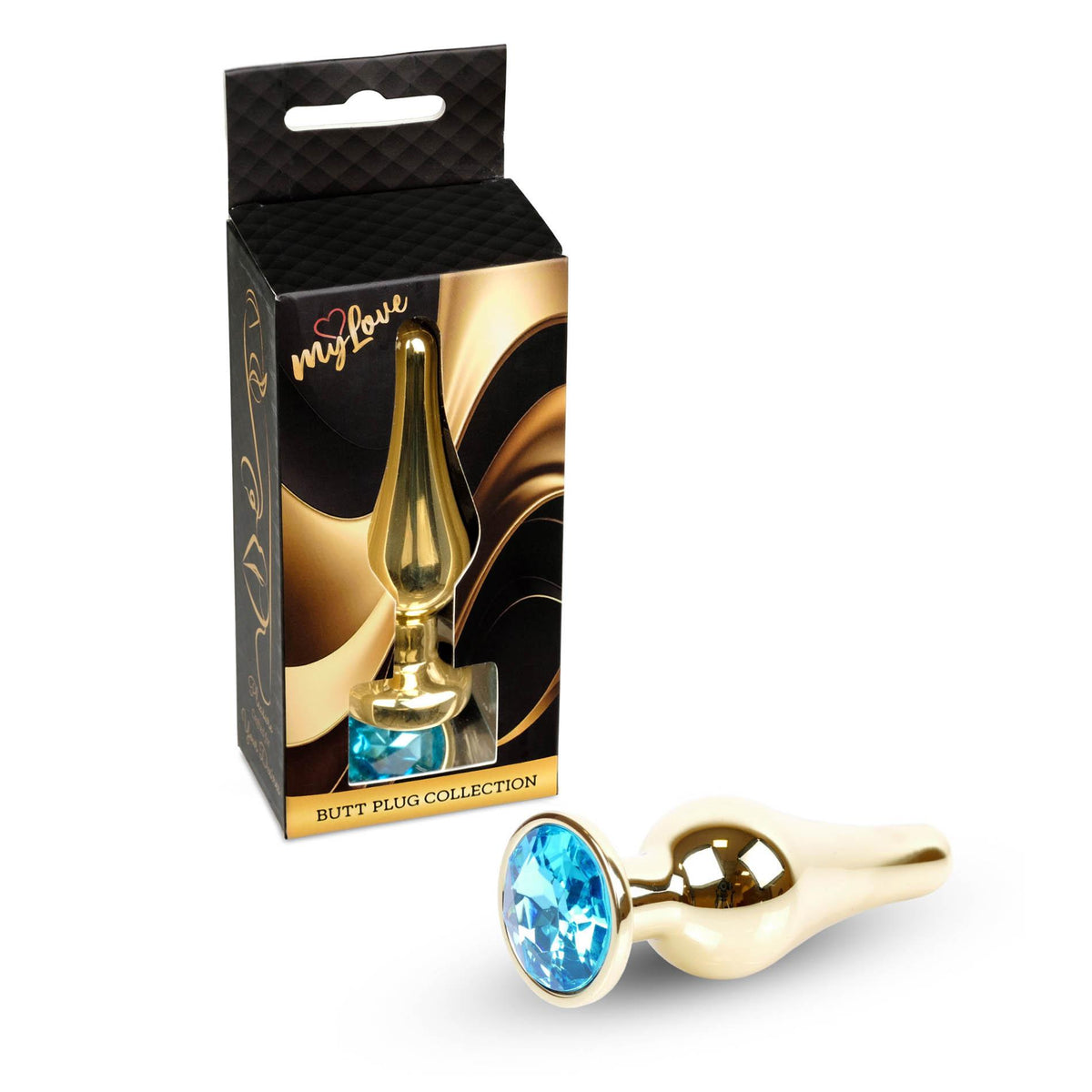 MyLove Toys Jewellery Butt Plug · anální kolík se šperkem, zlatý s světle modrým kamenem