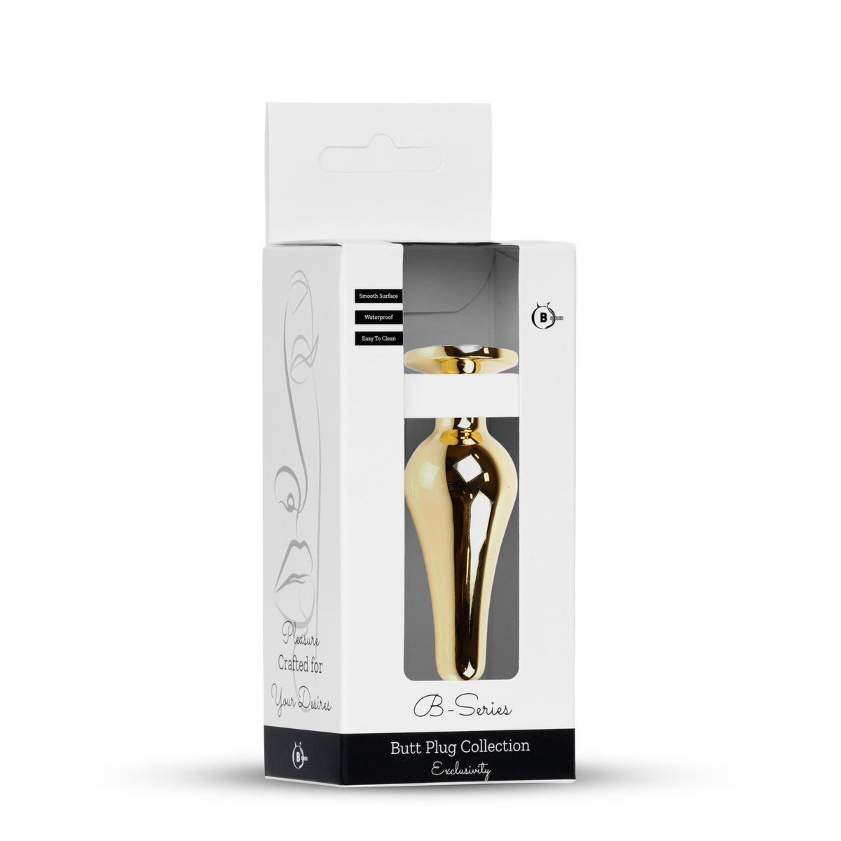 B Series HeavyFun Plug-Jewellery Gold Butt Plug · anální kolík z oceli, světle modrý kámen