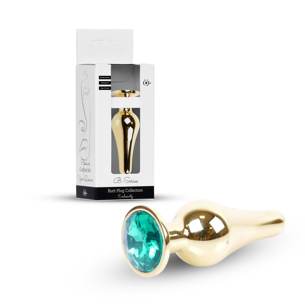 B-Series HeavyFun Jewellery Butt Plug · anální kolík se šperkem, zlatý se zeleným kamenem