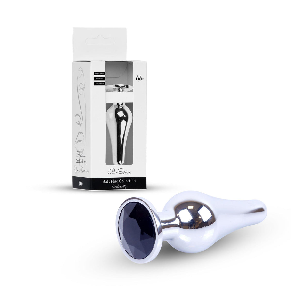 B-Series HeavyFun Jewellery Butt Plug · anální kolík se šperkem, stříbrný s černým kamenem