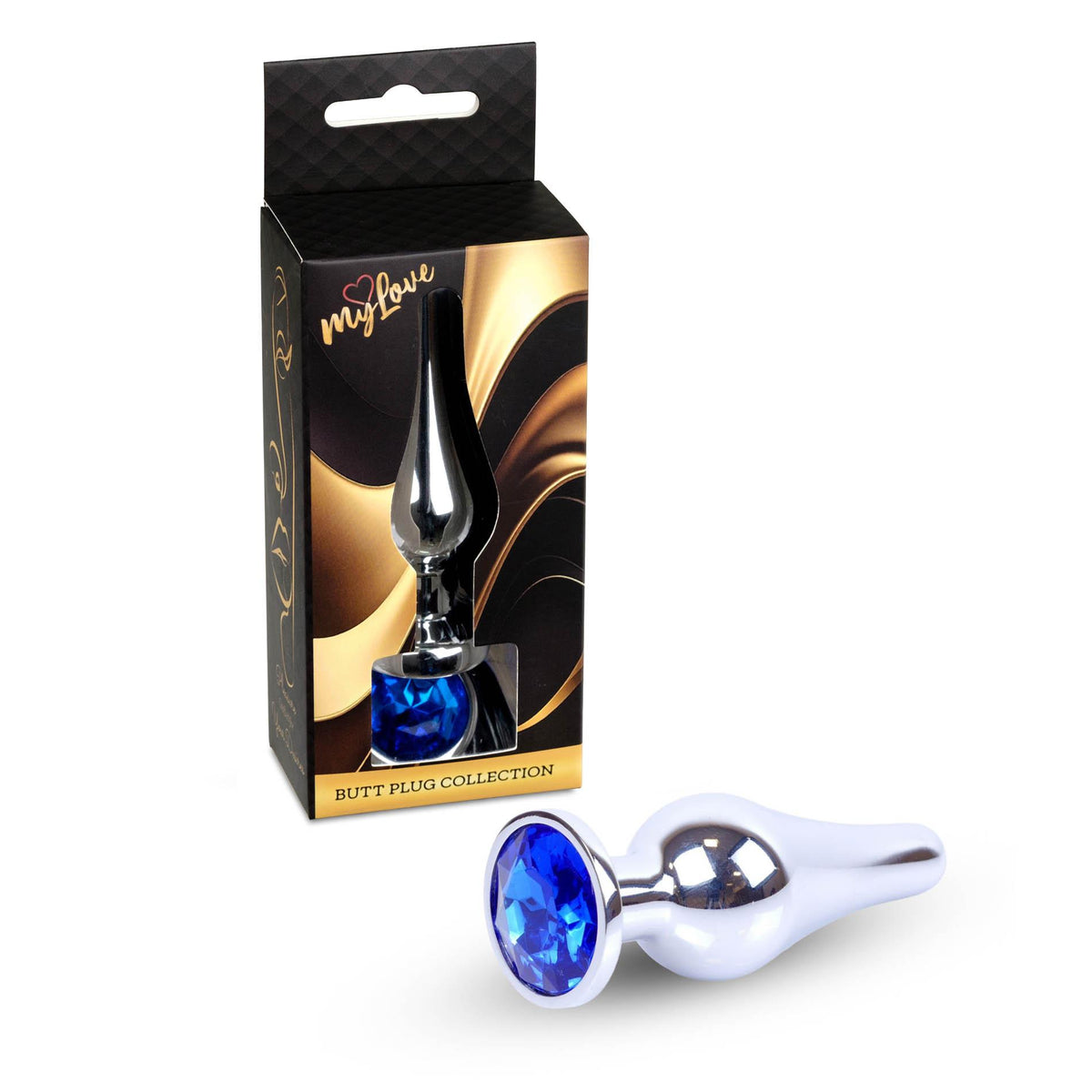 MyLove Toys Jewellery Butt Plug · anální kolík se šperkem, stříbrný s tmavě modrým kamenem