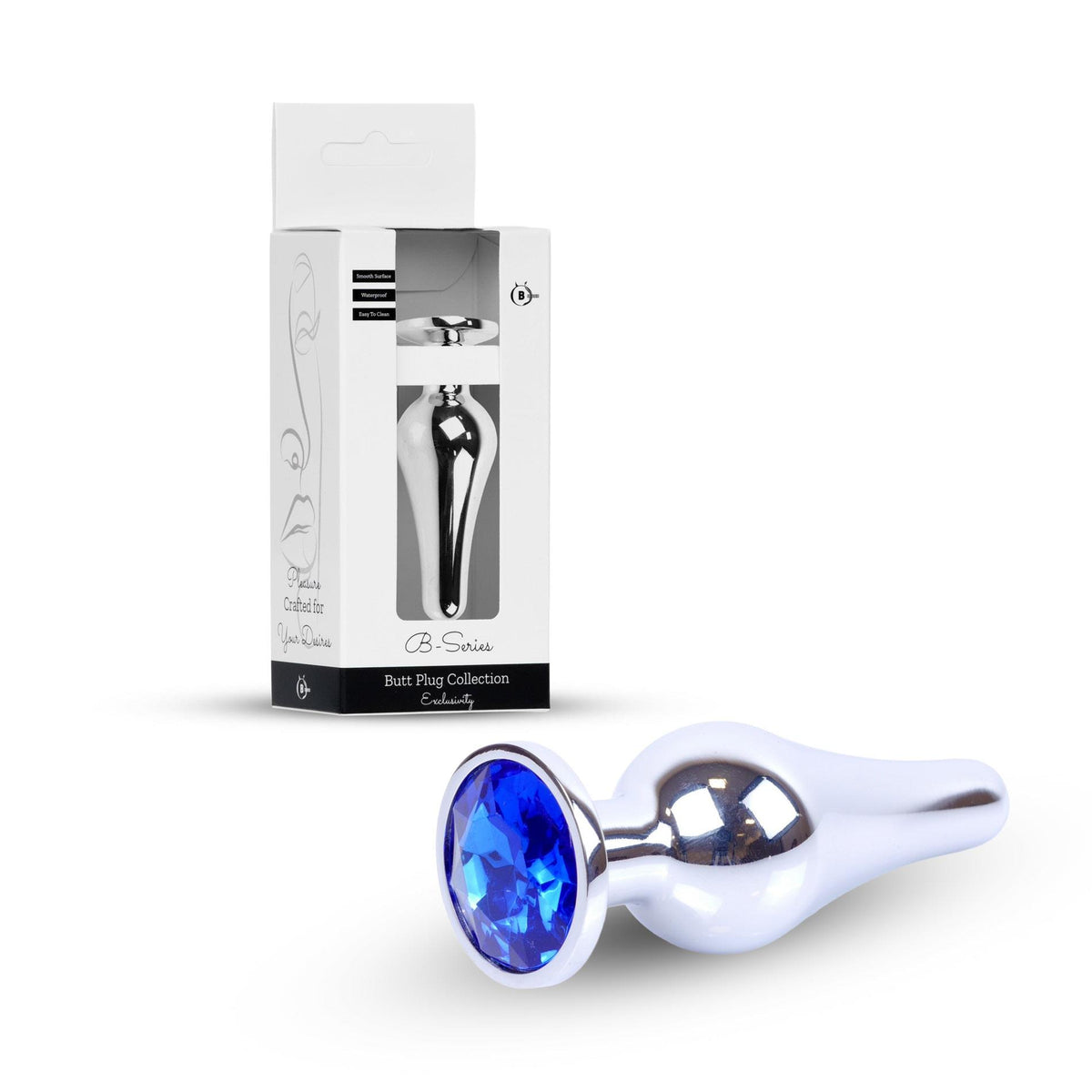 B Series HeavyFun Plug-Jewellery Silver Butt Plug · anální kolík z oceli, tmavě modrý kámen