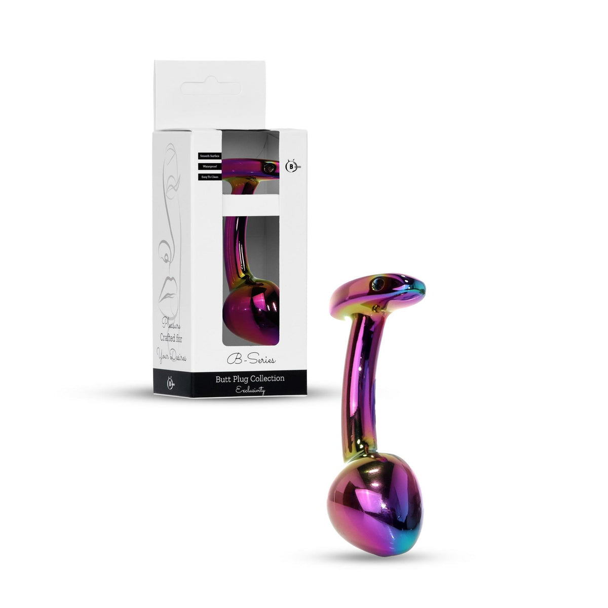 B Series HeavyFun Plug-Jewellery Multicolour Curved Plug · zahnutý anální kolík z oceli, vel. M