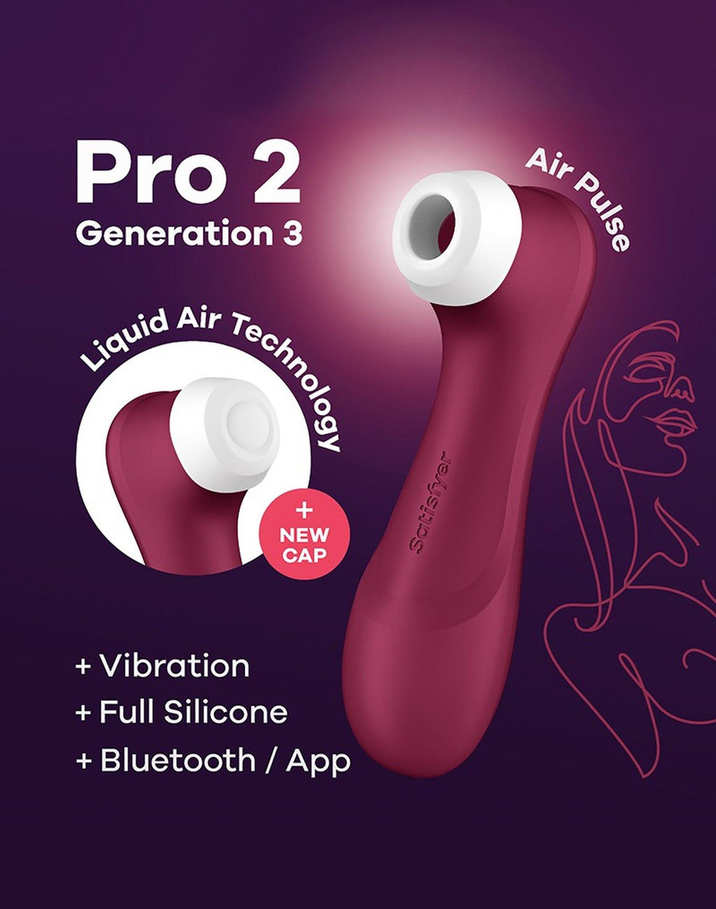 Satisfyer Pro 2 Generation 3 Connect App · tlakový stimulátor klitorisu, vínově červená