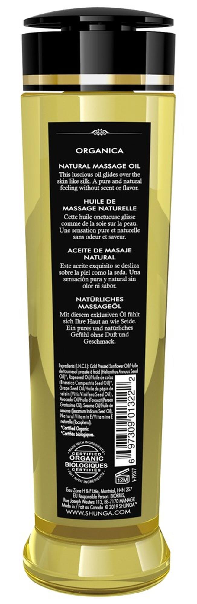 Shunga Organica · přírodní masážní olej bez parfemace, 240 ml