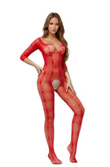 SoftLine Bodystocking 2037 · síťovaný overal s rukávy 3/4, červená