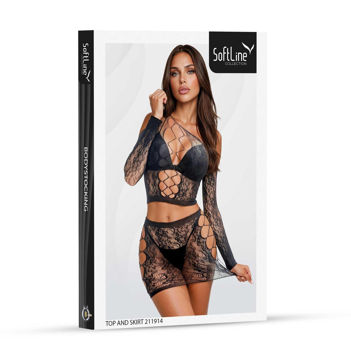 SoftLine Collection Top and Skirt 211914 · černý set topu a mini sukně