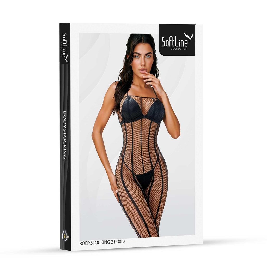 SoftLine Collection Bodystocking 214088 · černý catsuit s minimalistickými liniemi
