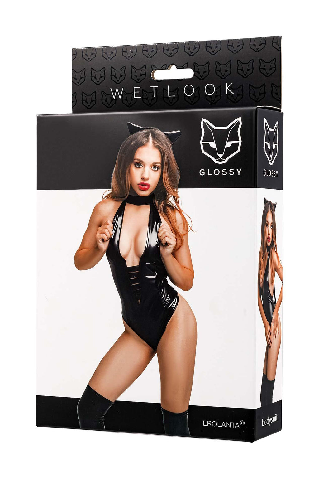 Glossy Kitti · černé wetlook body s kočičíma ušima · vel. S