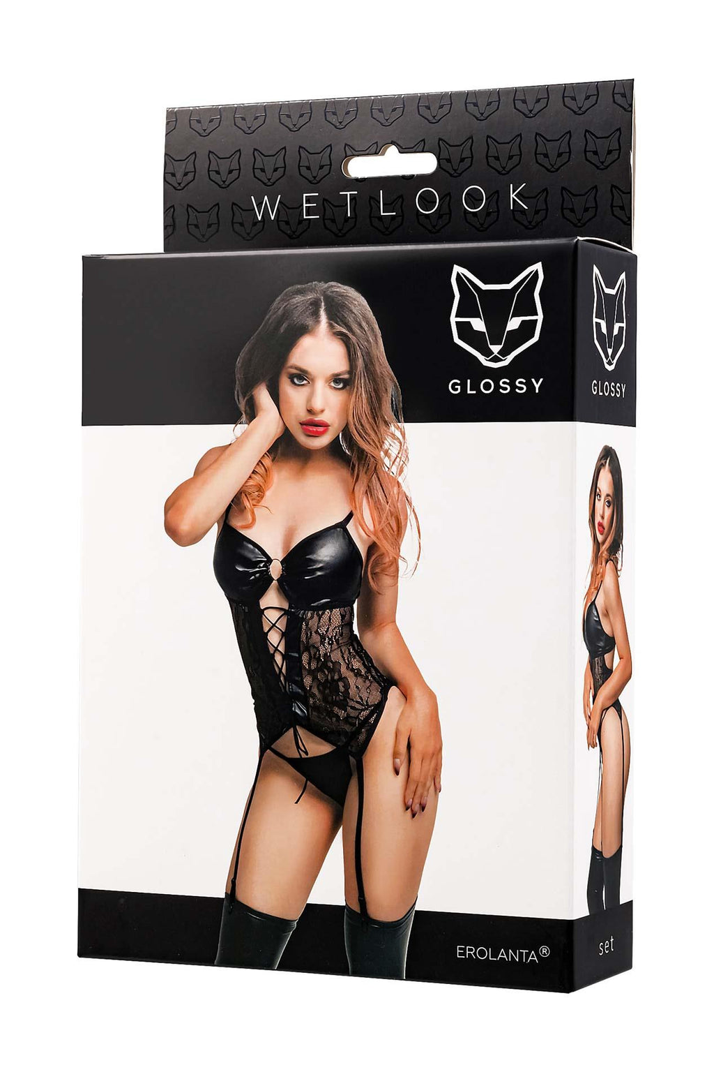 Glossy Miriam · černý wetlook set topu a kalhotek · vel. S