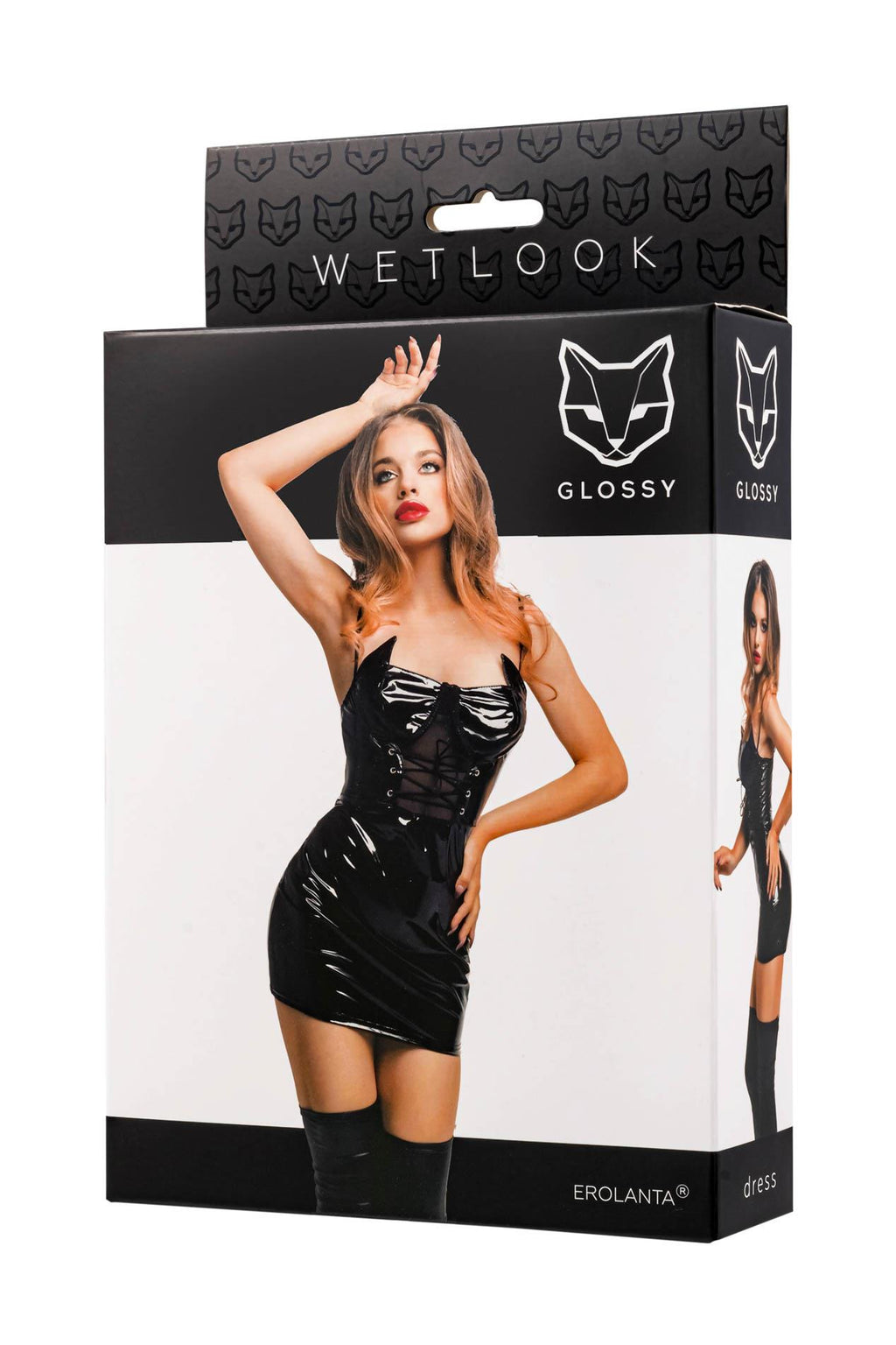 Glossy Mirabell · černé wetlook šaty · vel. XL