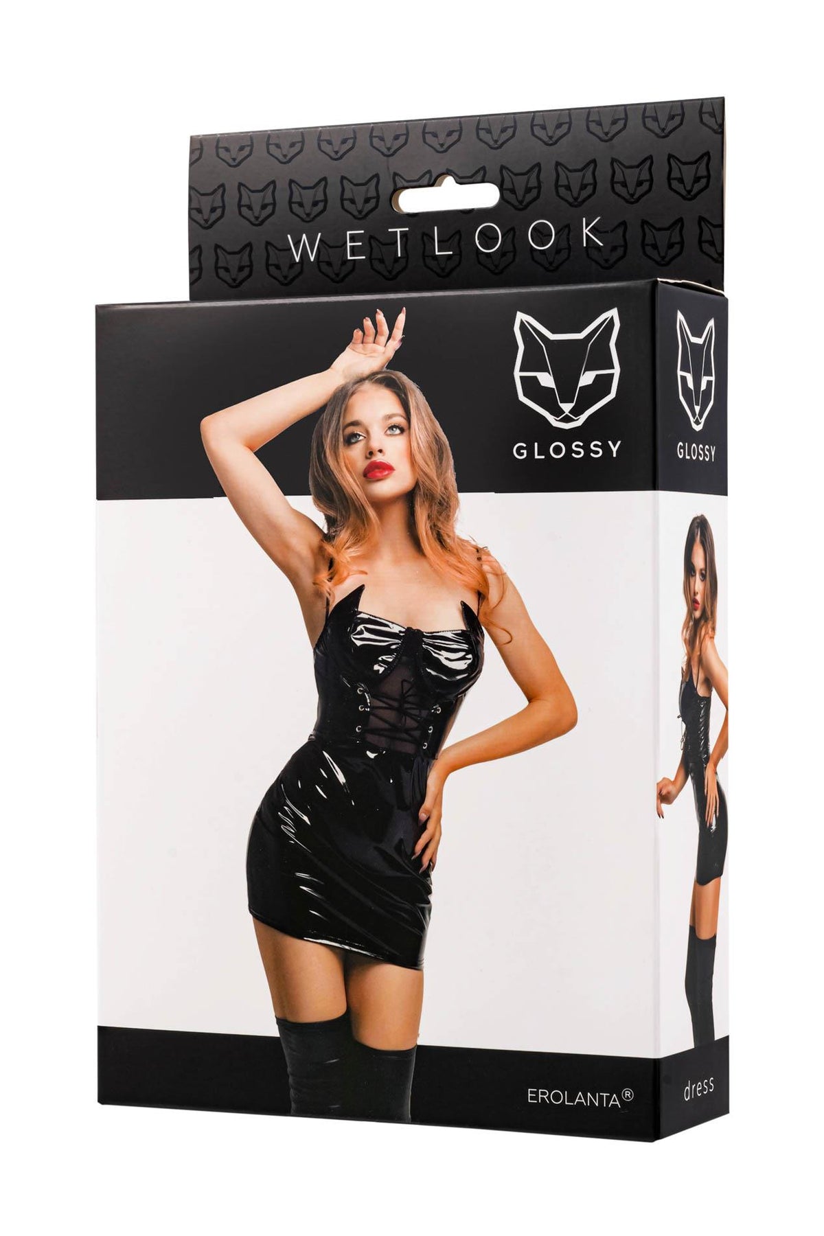 Glossy Mirabell · černé wetlook šaty · vel. XL