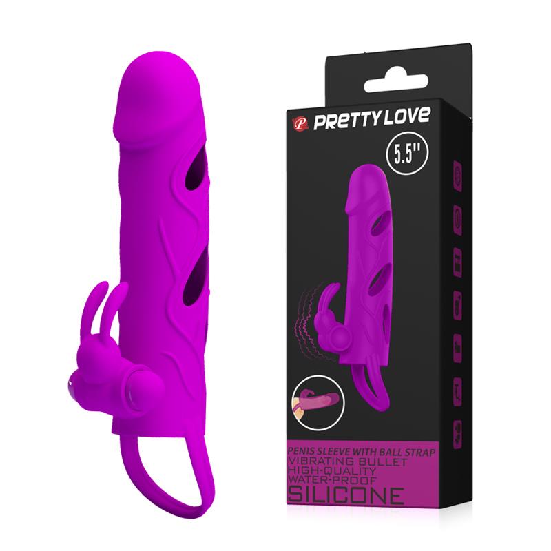 Pretty Love · vibrační návlek na penis s páskem přes varlata · fialová