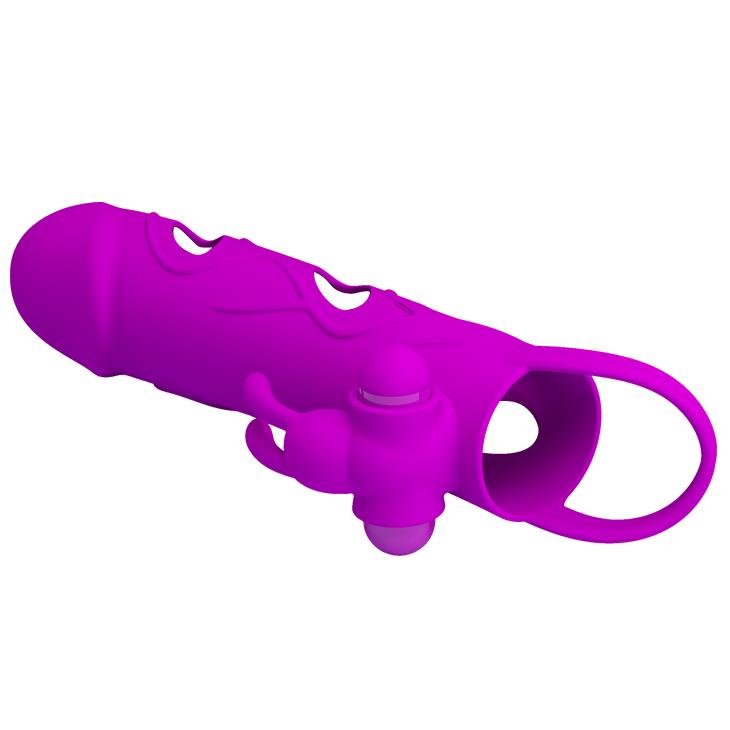 Pretty Love · vibrační návlek na penis s páskem přes varlata · fialová