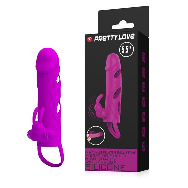 Pretty Love · vibrační návlek na penis s páskem přes varlata · fialová
