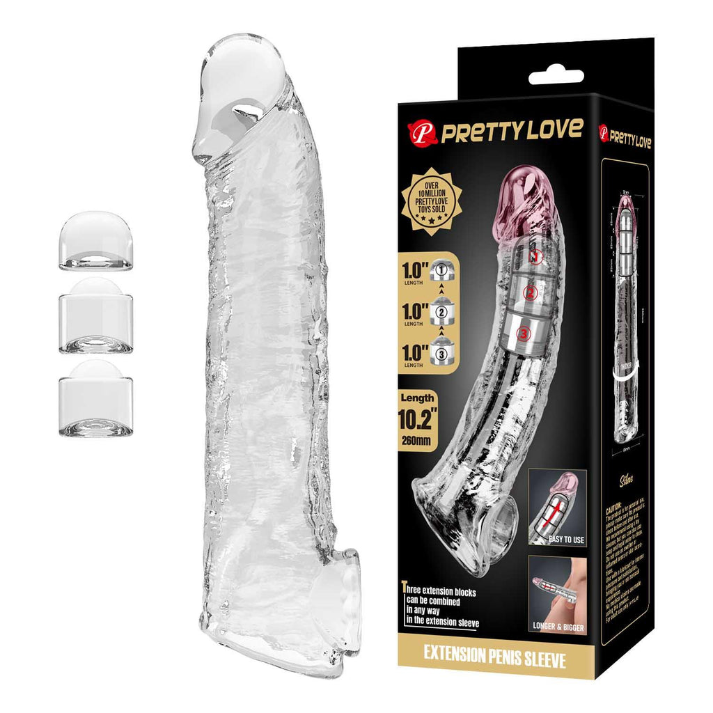 Pretty Love Extension Penis Sleeve · prodlužovací návlek na penis, 26 cm, průhledná