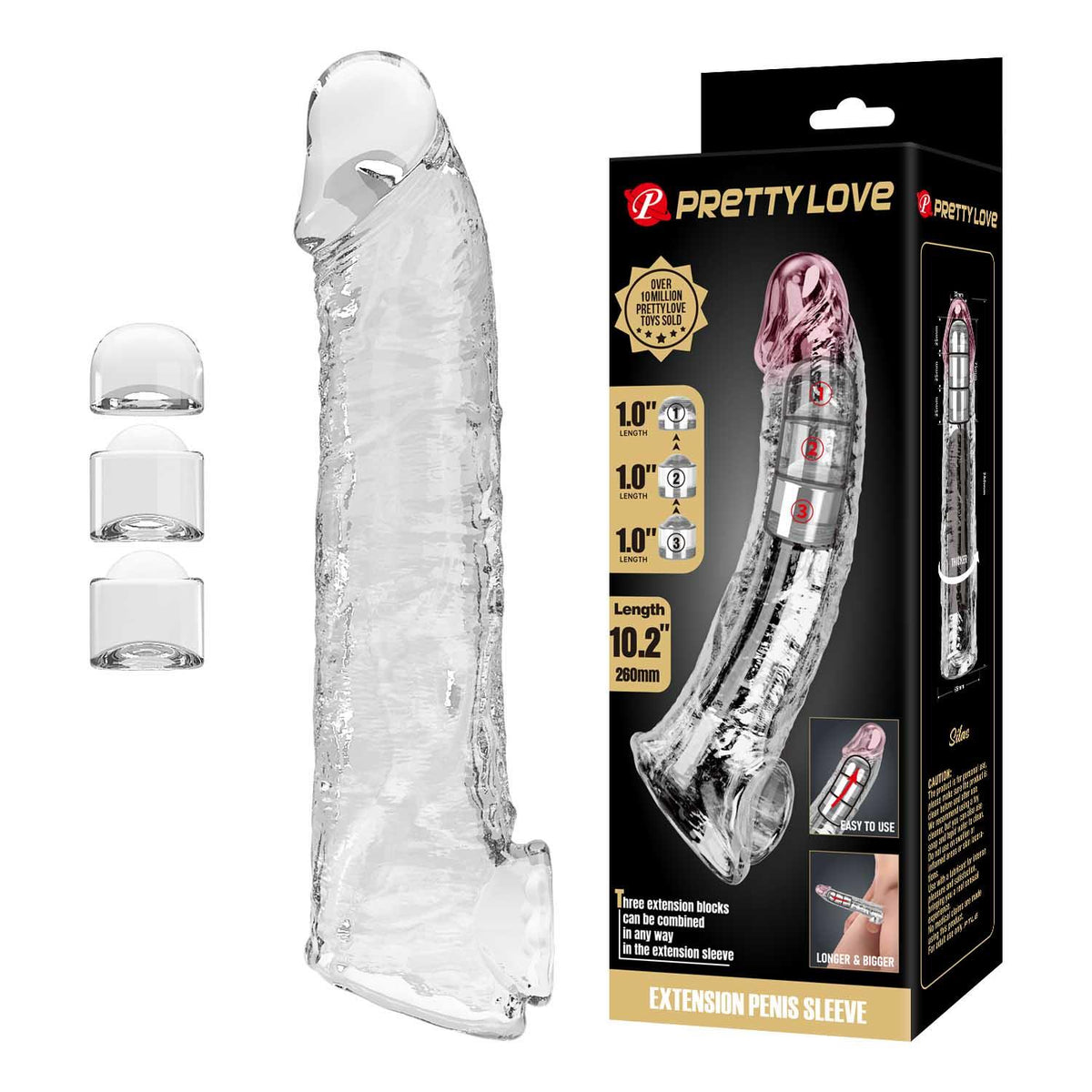 Pretty Love Extension Penis Sleeve · prodlužovací návlek na penis, 26 cm, průhledná