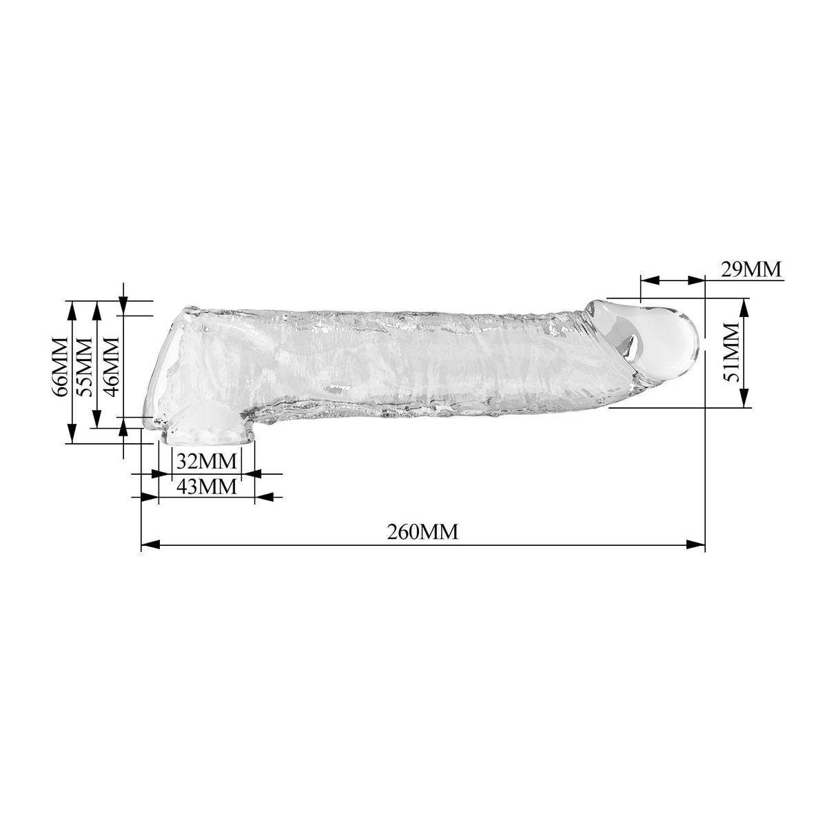 Pretty Love Extension Penis Sleeve · prodlužovací návlek na penis, 26 cm, průhledná