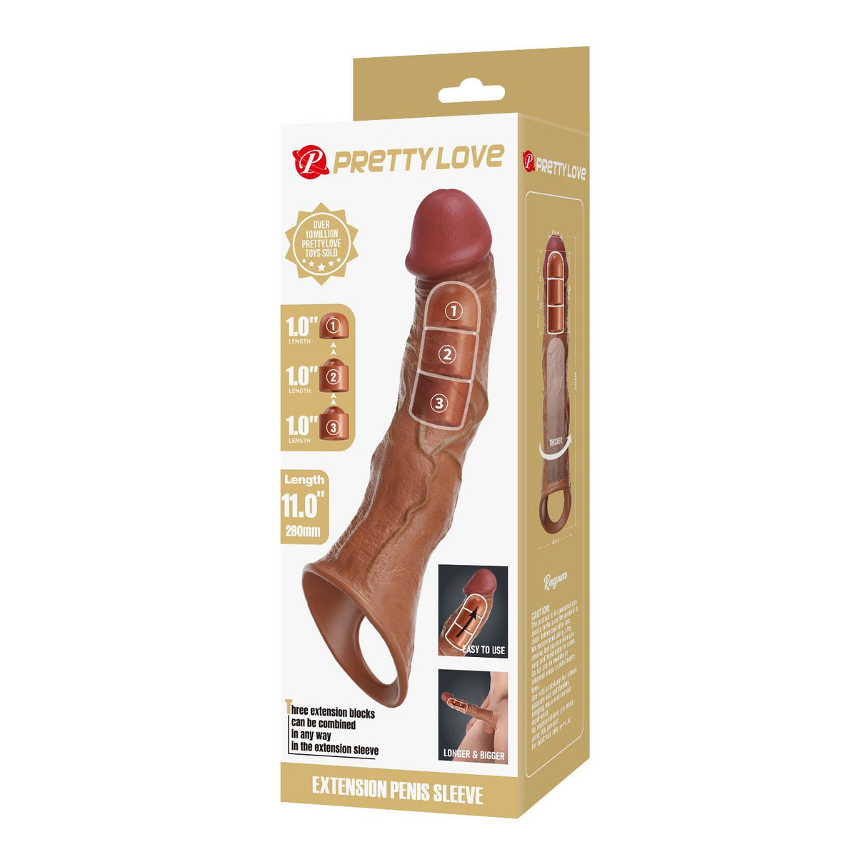 Pretty Love Extension Penis Sleeve · prodlužovací návlek na penis, 28 cm, hnědá