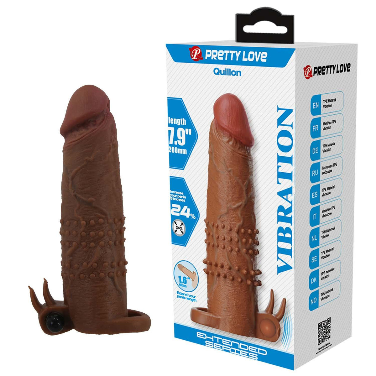 Pretty Love Quillon – 20 cm Vibrating Penis Sleeve Brown