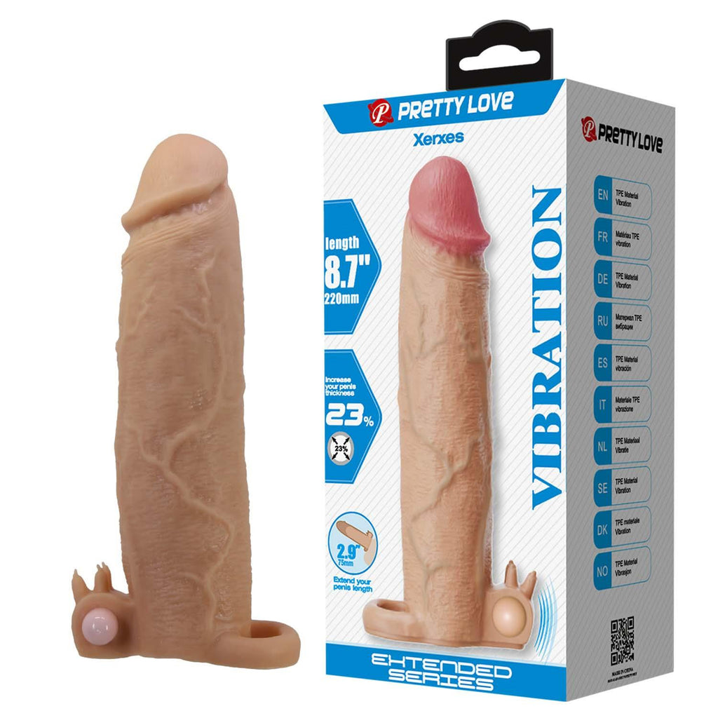 Pretty Love Xerxes – Penis Sleeve with Vibrating Ring, Flesh Color, 22 cm