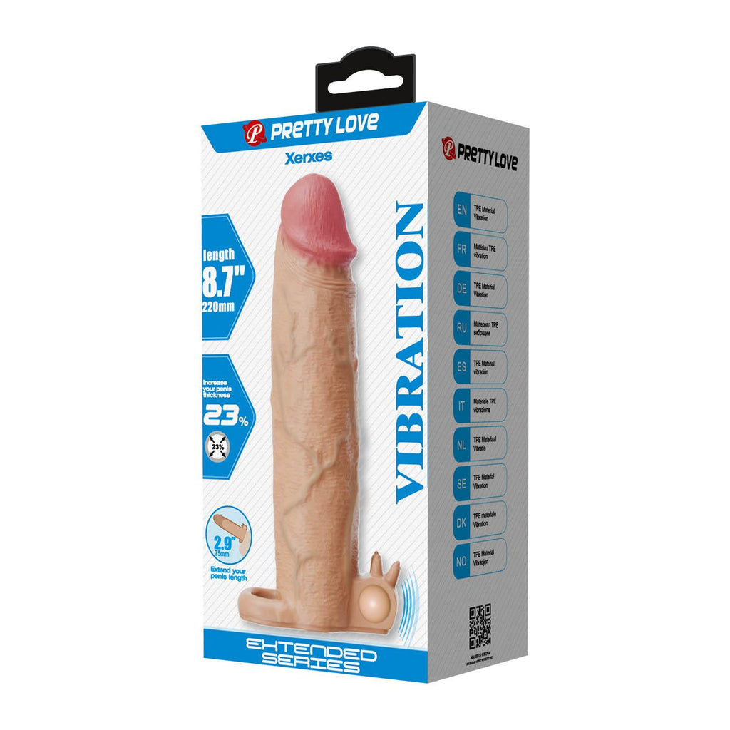 Pretty Love Xerxes – Penis Sleeve with Vibrating Ring, Flesh Color, 22 cm