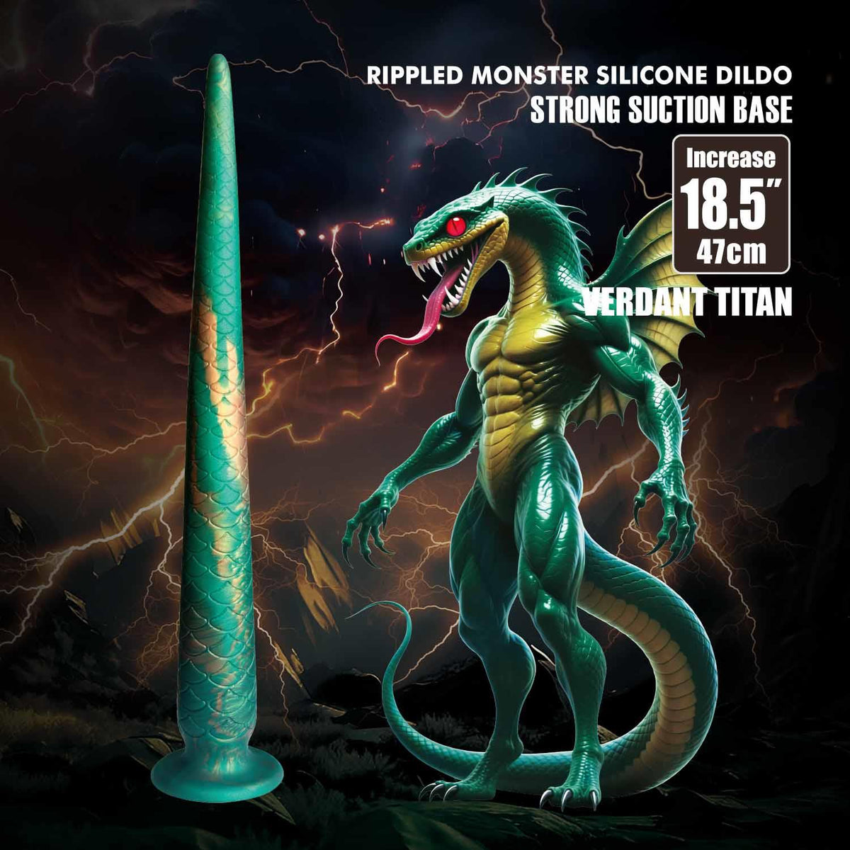 Power Monsters Verdant Titan – 47 cm Rippled Monster Silicone Dildo