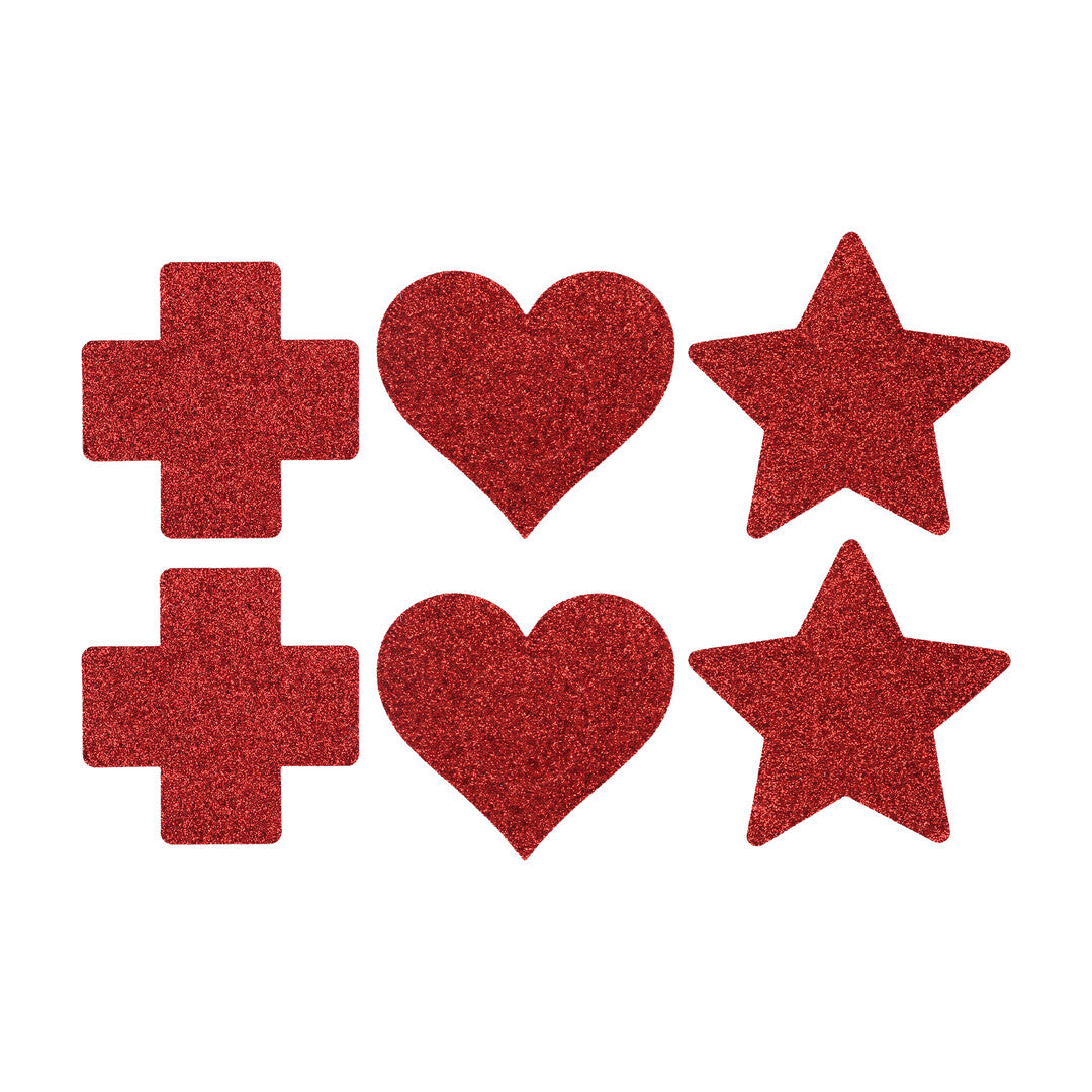 Le Désir Nipple Cover Set Cross Star Heart · nálepky na bradavky (3 páry), červené