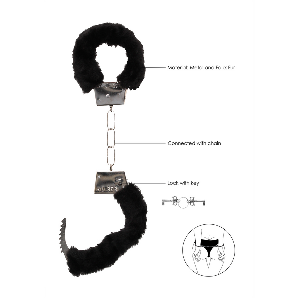 Ouch! Beginner's Handcuffs Furry · plyšová pouta pro začátečníky · černá