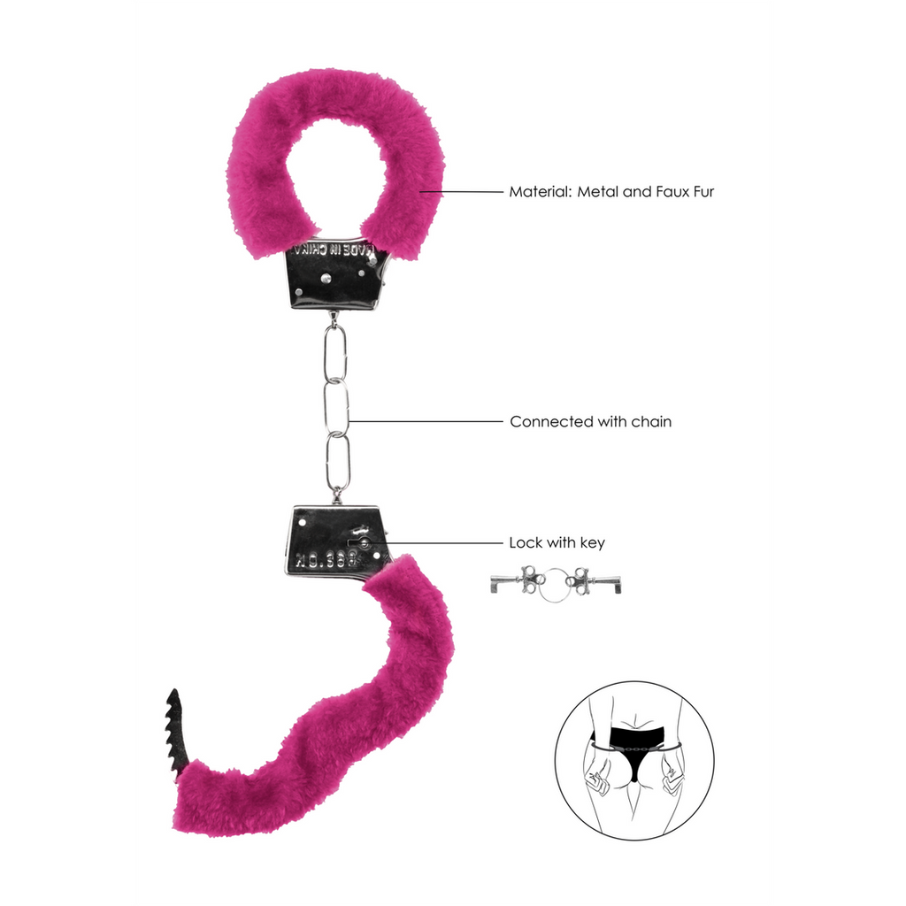 Ouch! Beginner's Handcuffs Furry · plyšová pouta pro začátečníky · růžová