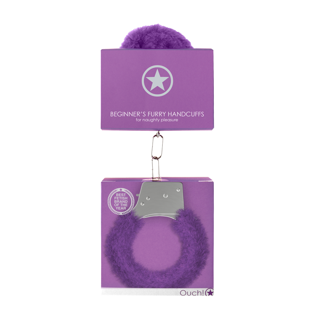 Ouch! Beginner's Handcuffs Furry · plyšová pouta pro začátečníky · fialová