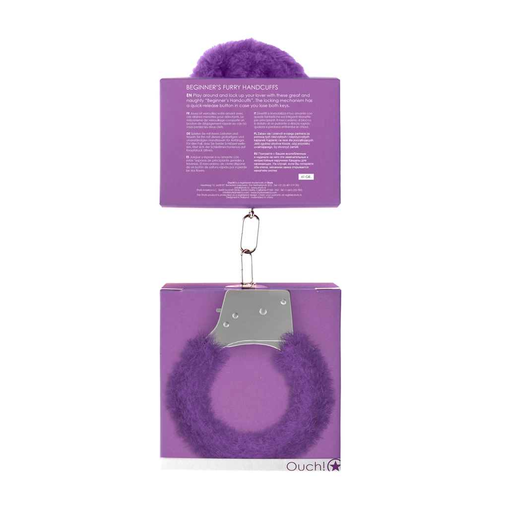 Ouch! Beginner's Handcuffs Furry · plyšová pouta pro začátečníky · fialová