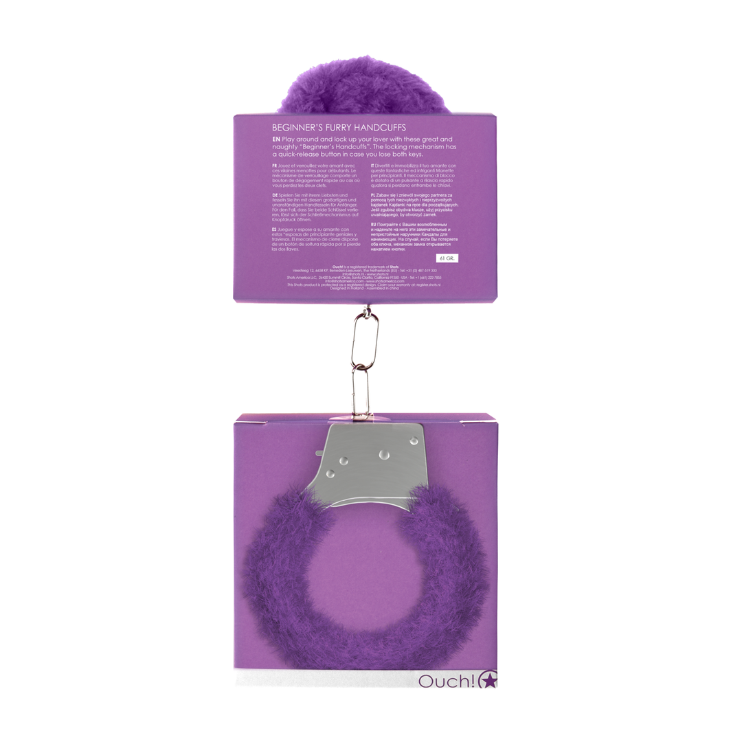 Ouch! Beginner's Handcuffs Furry · plyšová pouta pro začátečníky · fialová