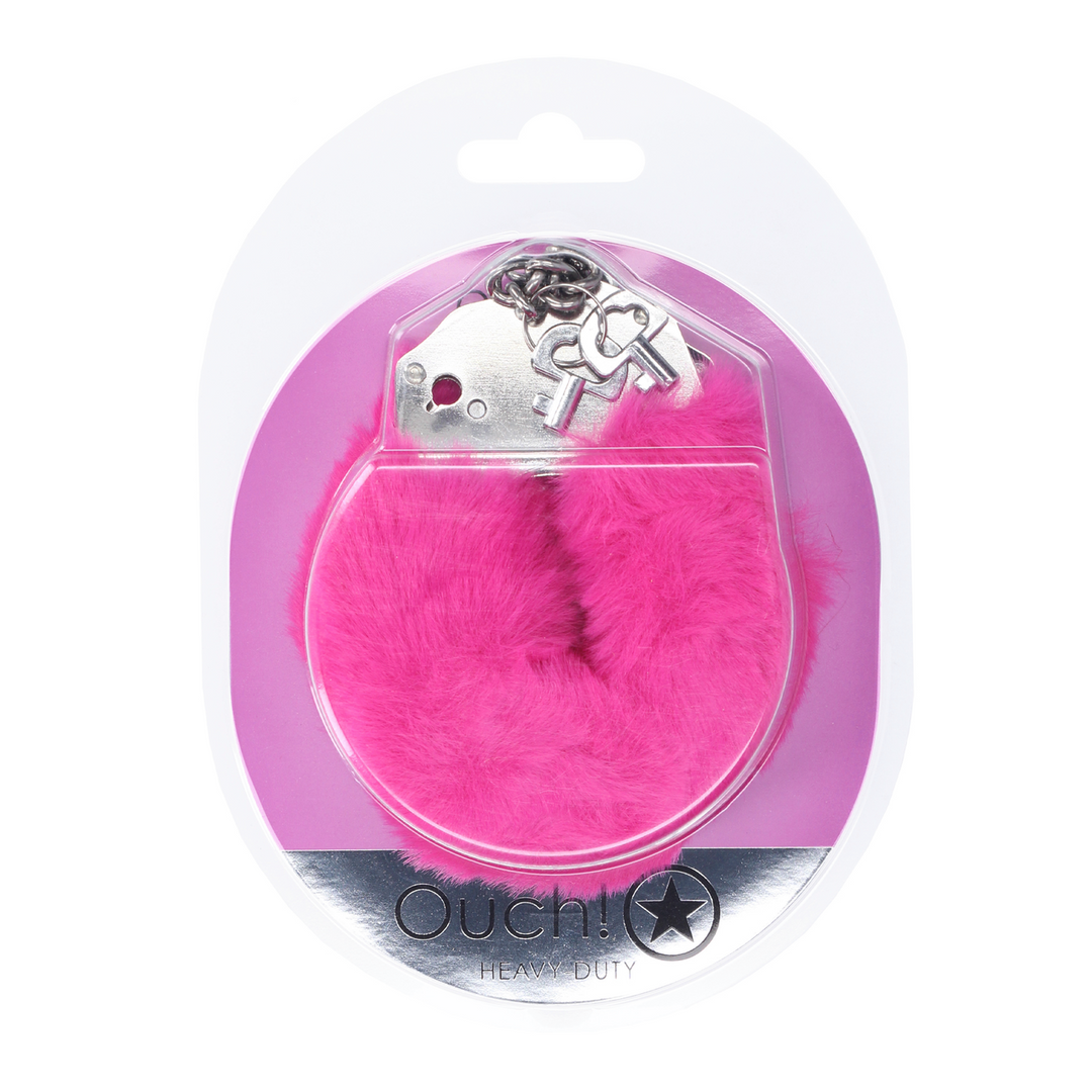 Ouch! Heavy-duty Fluffy Handcuffs · masivní plyšová pouta · růžová