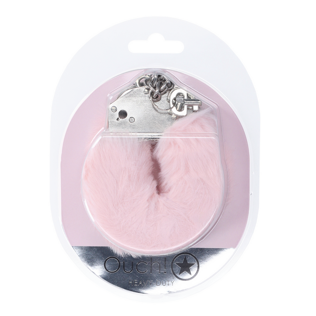 Ouch! Heavy-duty Fluffy Handcuffs · masivní plyšová pouta · pudrově růžová