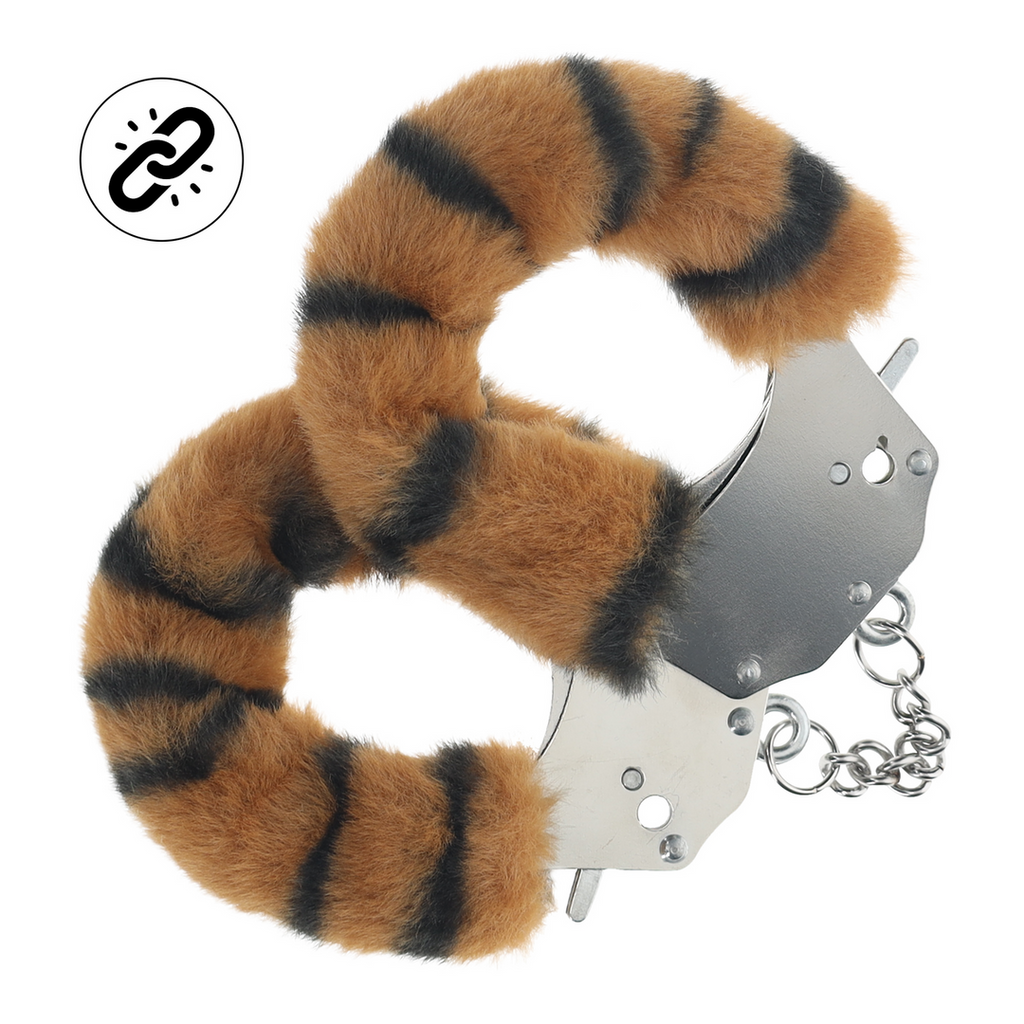 Ouch! Heavy-duty Fluffy Handcuffs · masivní plyšová pouta · tygří vzor