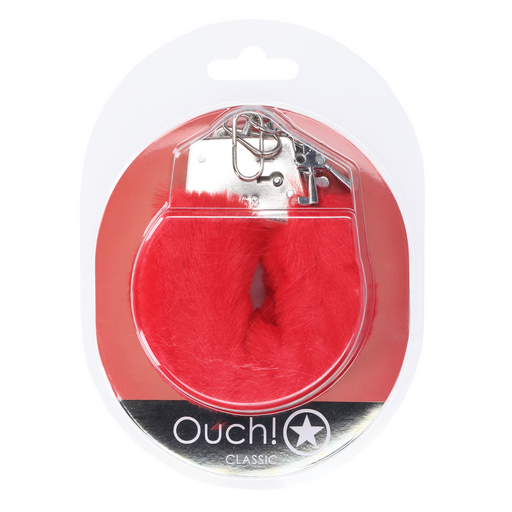 Ouch! Classic Fluffy Handcuffs · klasická plyšová pouta · červená