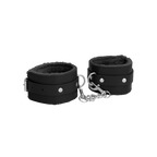 Ouch! Plush Leather Handcuffs · pouta na zápěstí s plyšovou výstelkou · černá