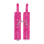 Ouch! Plush Leather Handcuffs · pouta na zápěstí s plyšovou výstelkou · růžová