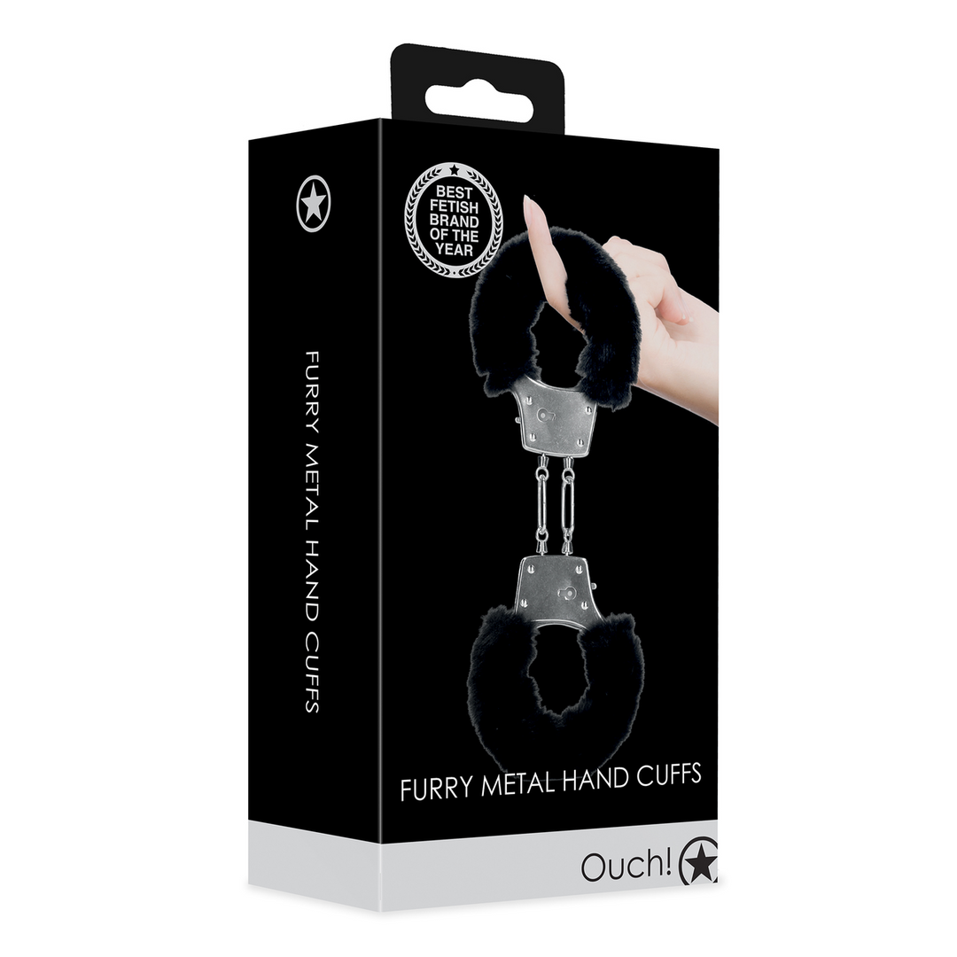 Ouch! Furry Metal Hand Cuffs · kovová pouta s plyšem · černá