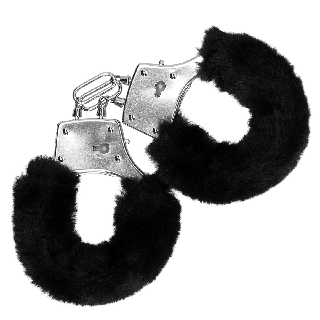 Ouch! Furry Metal Hand Cuffs · kovová pouta s plyšem · černá