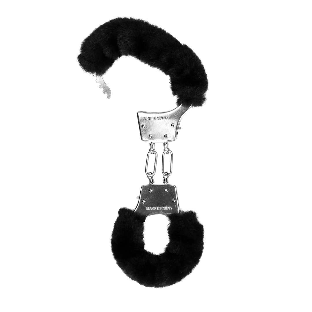 Ouch! Furry Metal Hand Cuffs · kovová pouta s plyšem · černá