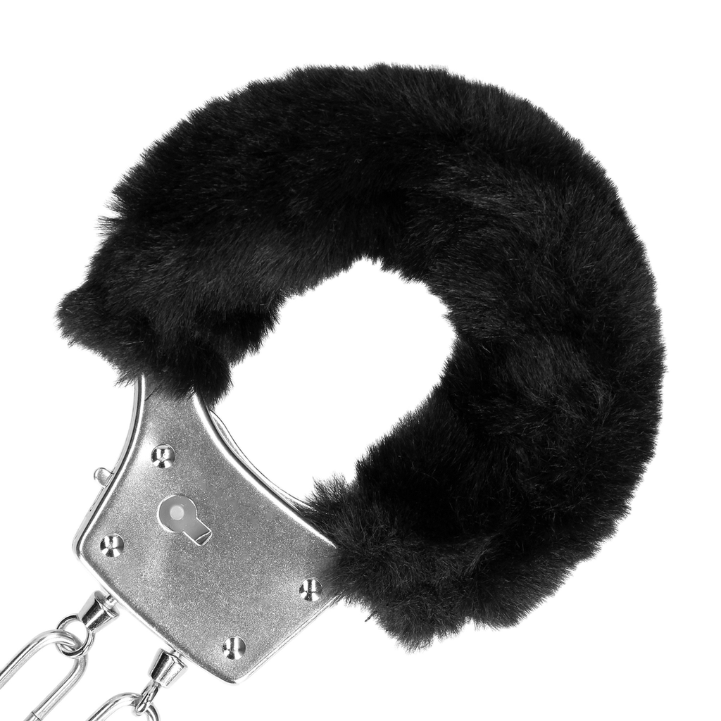 Ouch! Furry Metal Hand Cuffs · kovová pouta s plyšem · černá
