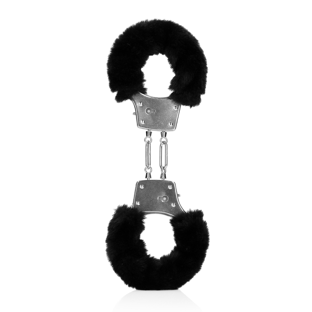 Ouch! Furry Metal Hand Cuffs · kovová pouta s plyšem · černá