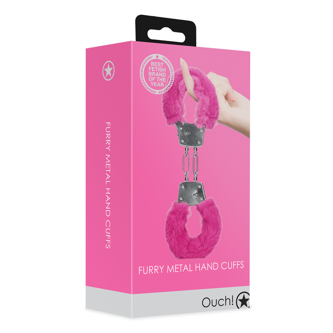 Ouch! Furry Metal Hand Cuffs · kovová pouta s plyšem · růžová