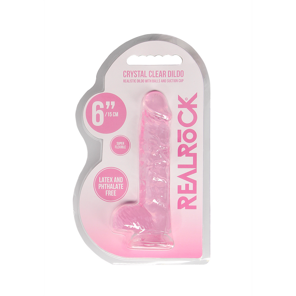 RealRock Realistic Dildo with Balls 15 cm · realistické dildo s varlaty · růžové