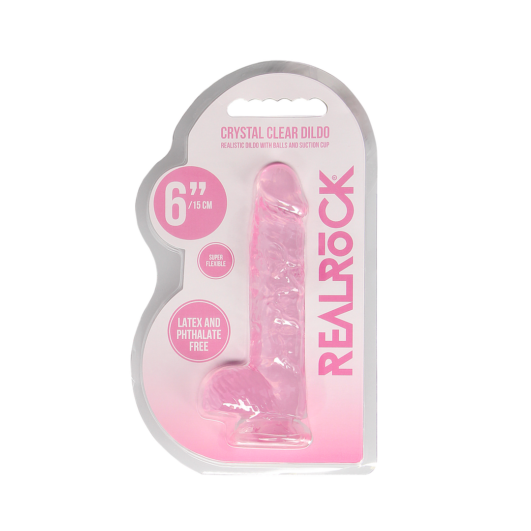 RealRock Realistic Dildo with Balls 15 cm · realistické dildo s varlaty · růžové