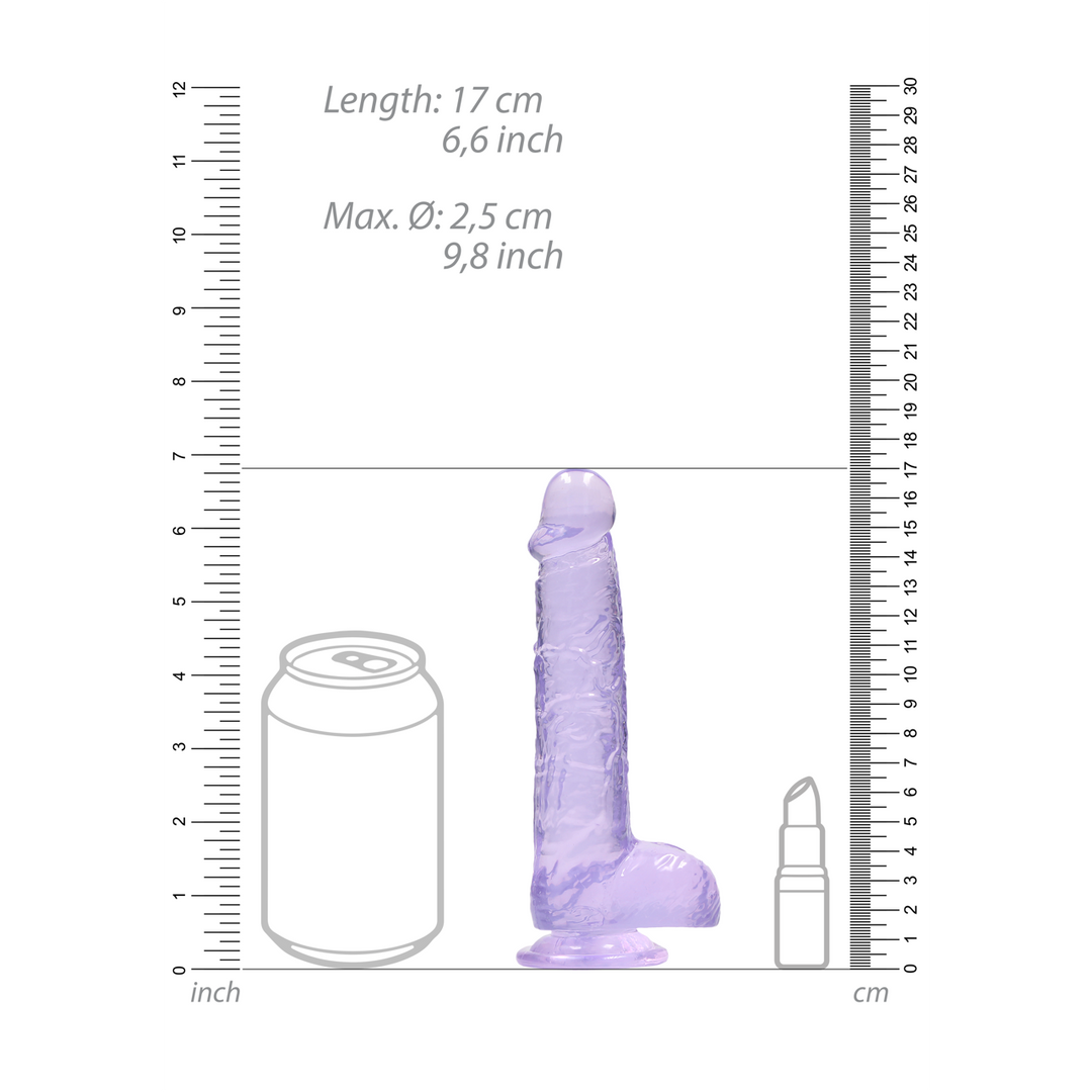 RealRock Realistic Dildo with Balls 15 cm · realistické dildo s varlaty · fialové